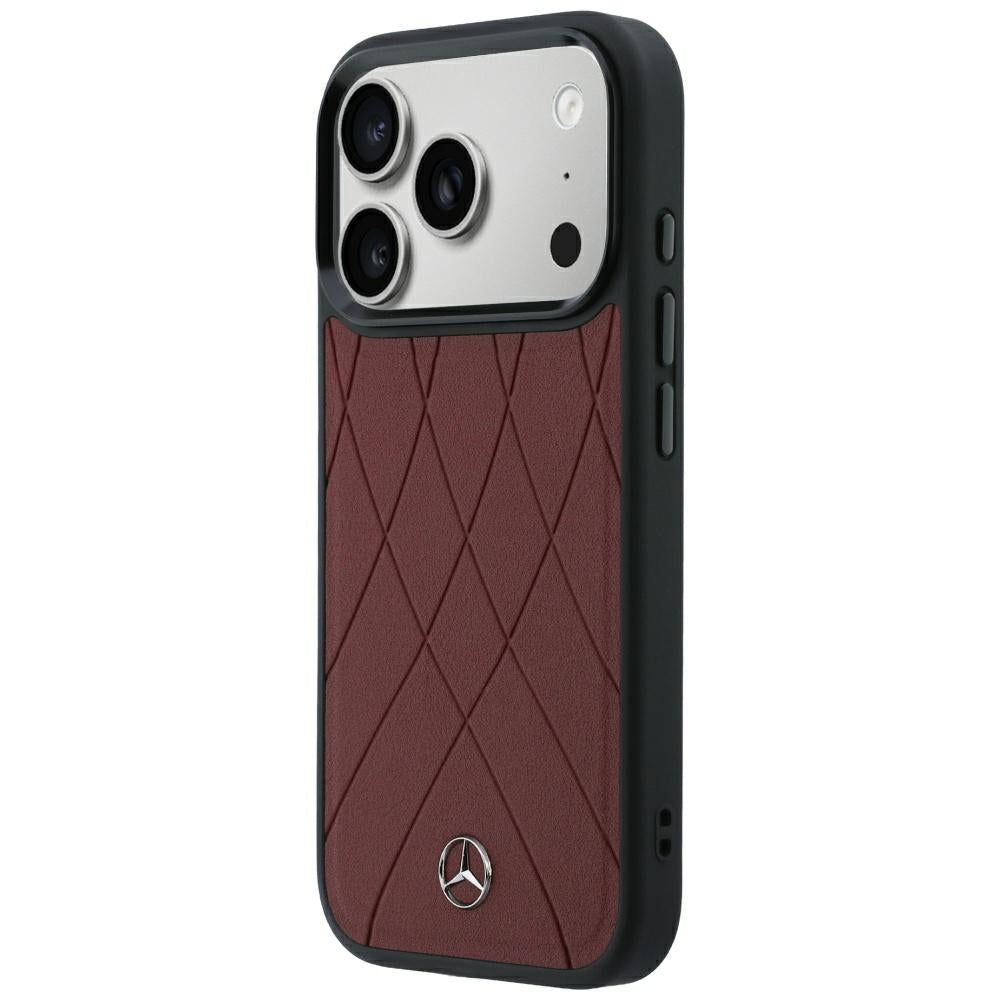 Mercedes Benz iPhone 17 Pro Max/iPhone 18 Pro Max Cover i læder med krydsede linjer, bordeaux