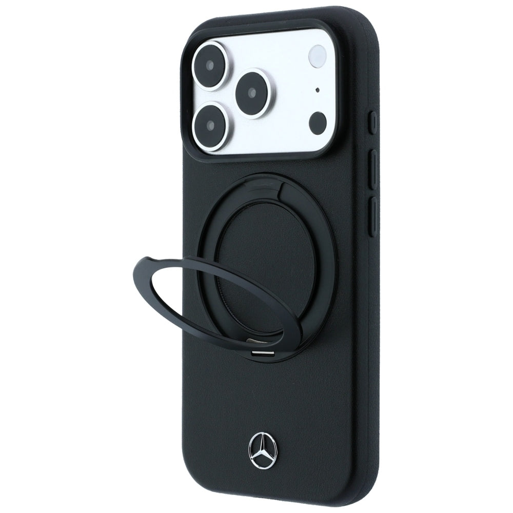 Mercedes Benz iPhone 17 Pro/iPhone 18 Pro Cover i læder med ringstander Sort