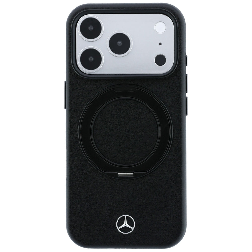 Mercedes Benz iPhone 17 Pro/iPhone 18 Pro Cover i læder med ringstander Sort