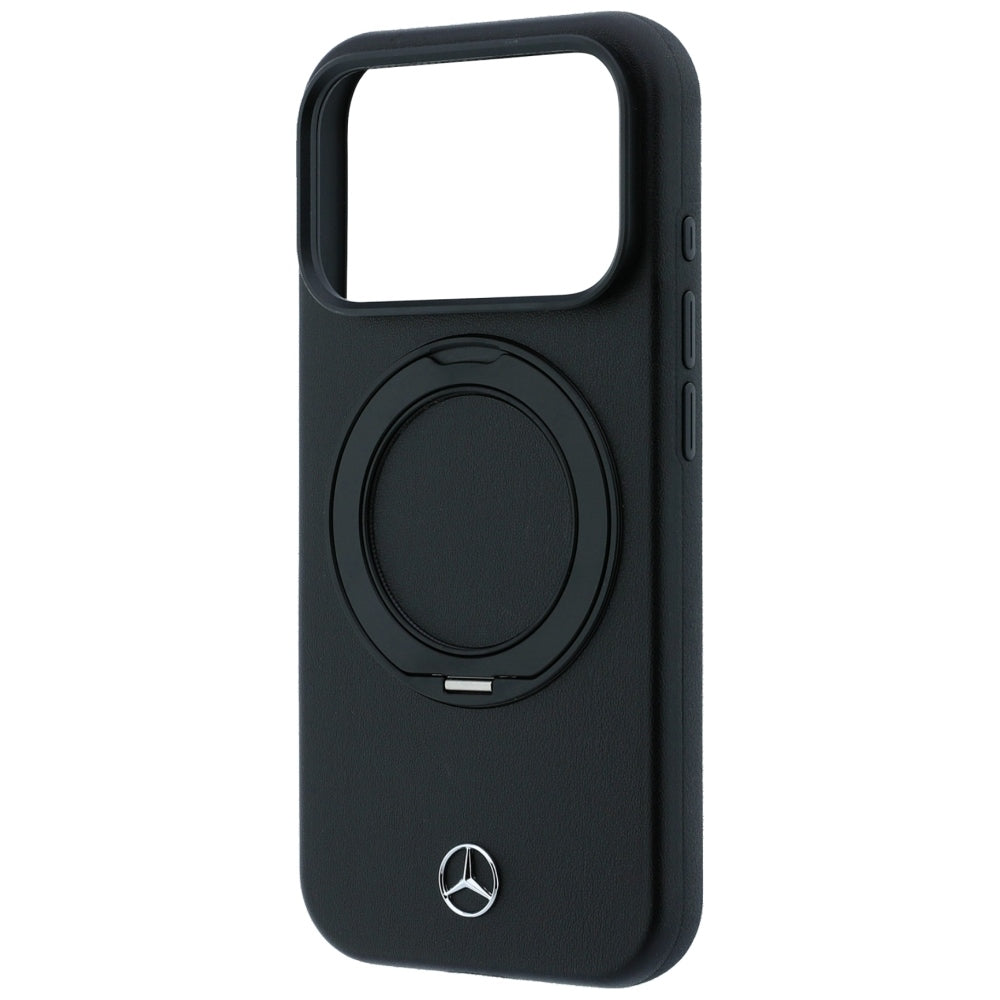 Mercedes Benz iPhone 17 Pro Max/iPhone 18 Pro Max Cover i læder med ringstativ, Sort