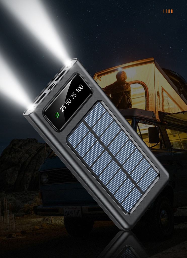 SiGN Powerbank med solceller & indbyggede kabler 20 000 mAh