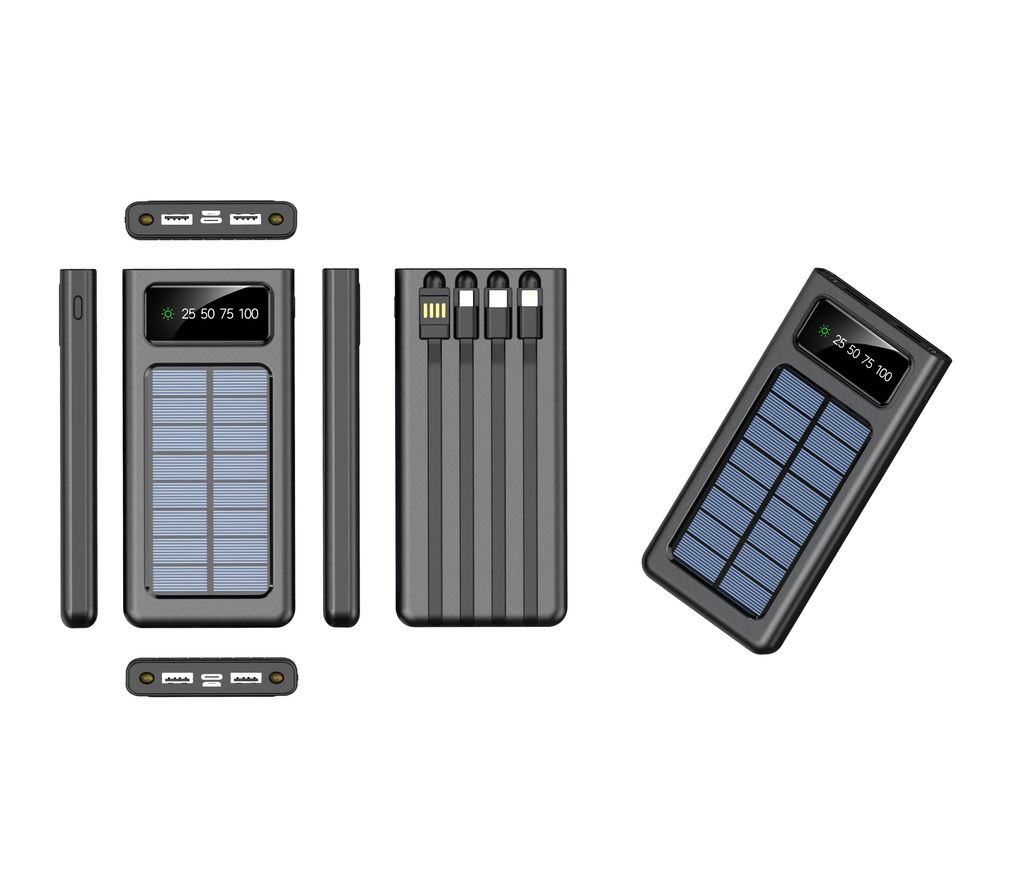 SiGN Powerbank med solceller & indbyggede kabler 20 000 mAh