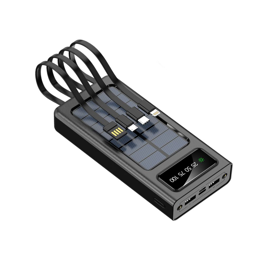 SiGN Powerbank med solceller & indbyggede kabler 20 000 mAh