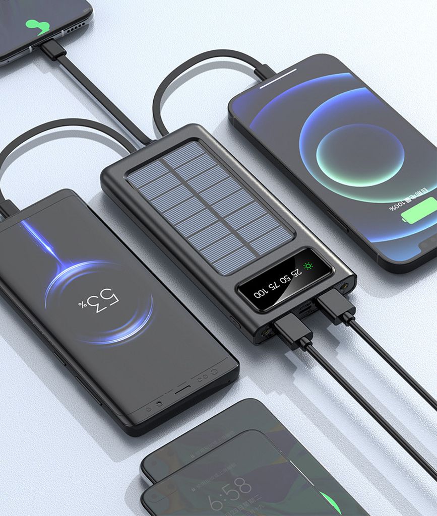 SiGN Powerbank med solceller & indbyggede kabler 20 000 mAh