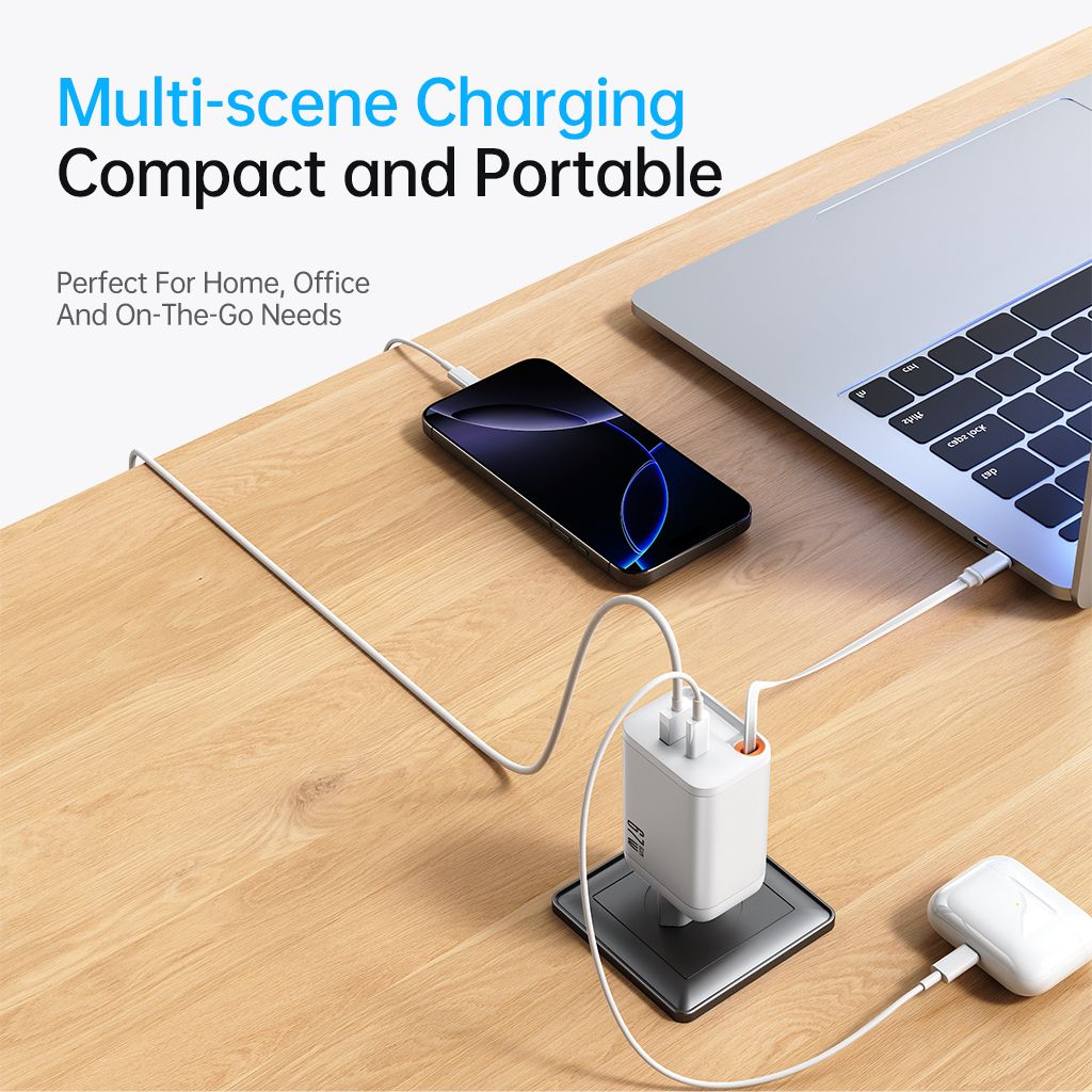 SiGN 65W Hurtiglader GaN med udtrækbar USB-C kabel Hvid