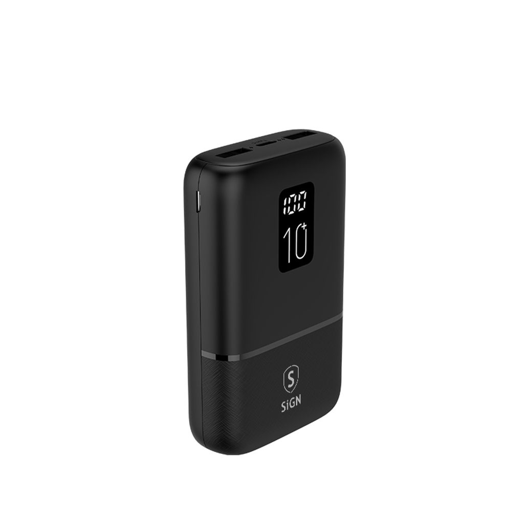 SiGN Mini Powerbank med Display 10 000mAh Sort