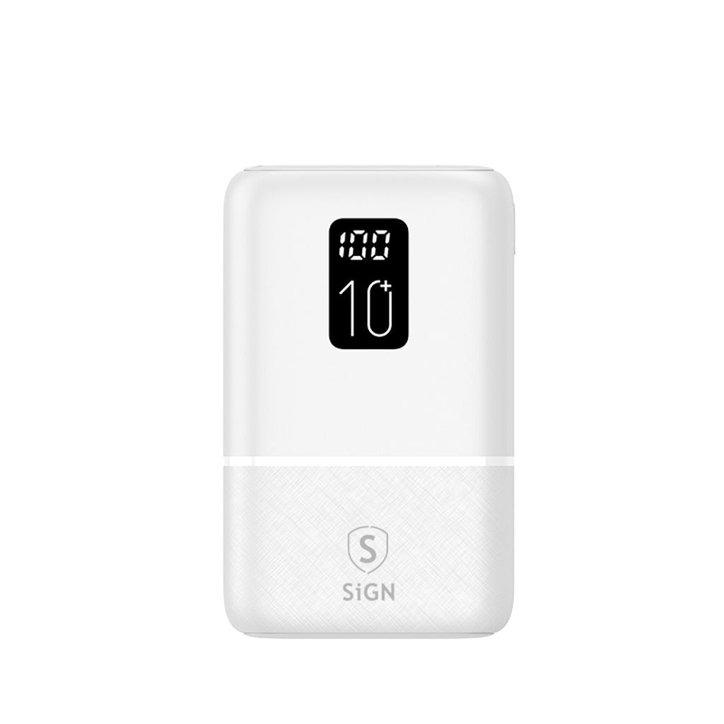 SiGN Mini Powerbank med Display 10 000mAh Hvid