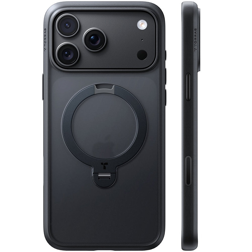 Torras iPhone 18 Pro Cover Ostand Q3 Spin Obsidian Black