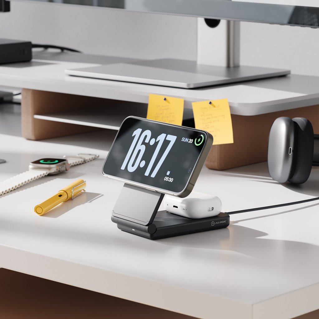 Alogic Trådløs oplader Yoga 3-in-1 Sort