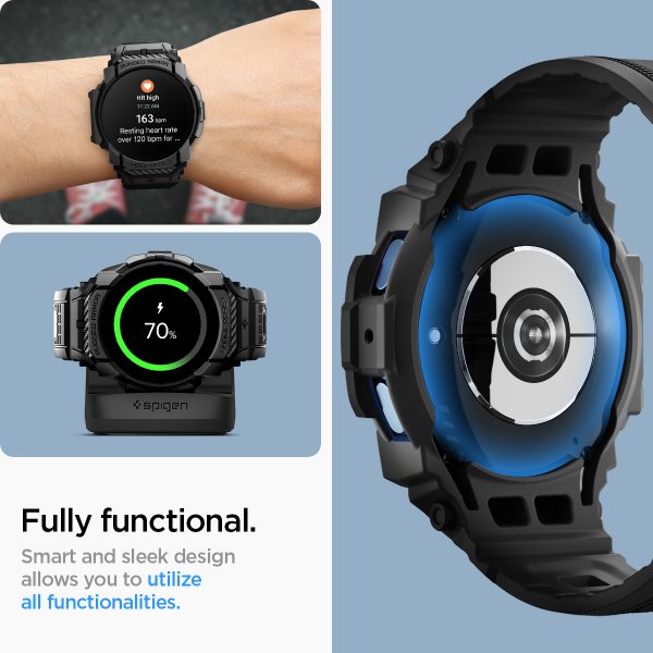 Spigen Samsung Galaxy Watch 7 44mm Armbånd og Skal Rugged Armor Pro Mat Sort