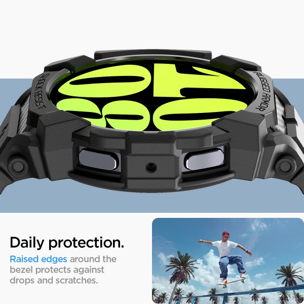 Spigen Samsung Galaxy Watch 7 44mm Armbånd og Skal Rugged Armor Pro Mat Sort