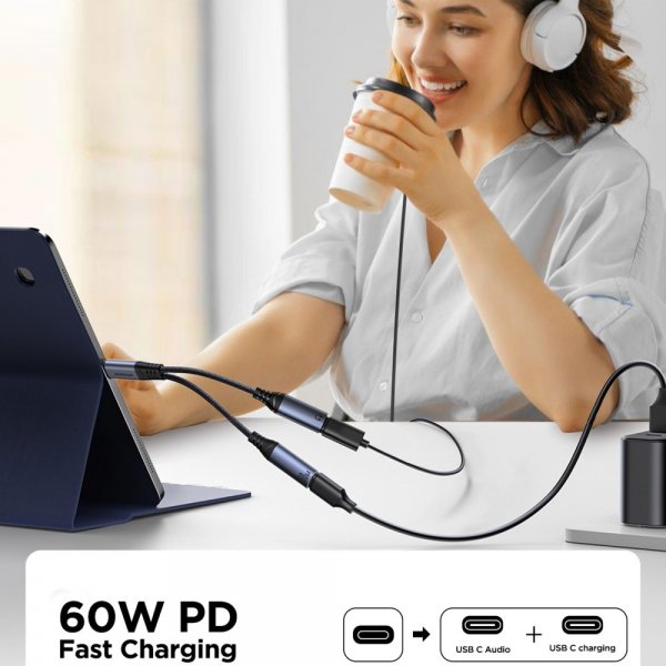 Joyroom Adapter 2-i-1 Audio Adapter USB-C til dobbelt USB-C