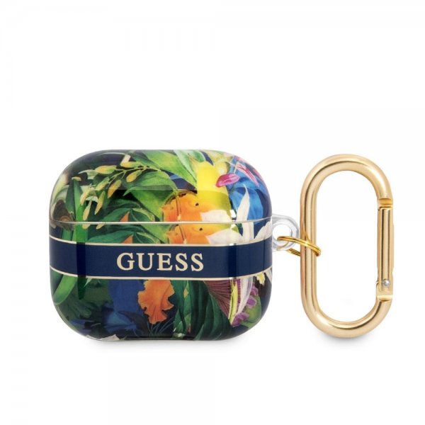 Guess AirPods 3 Etui Blomsterprint & Guldkrog Blå