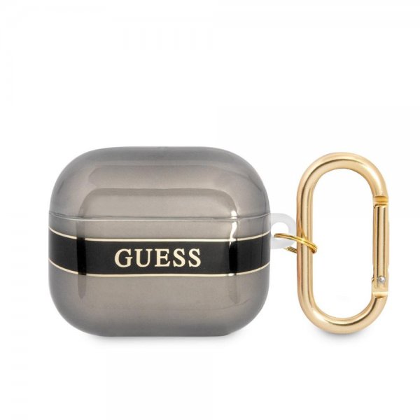 Guess AirPods 3 Etui Printed Stripe & Gold Hook Sort