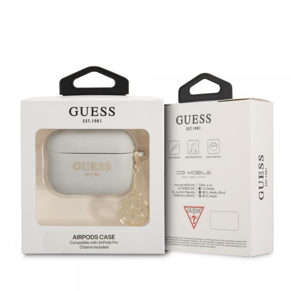 Guess AirPods Pro Cover Klassisk Logo 4G Charm Grå