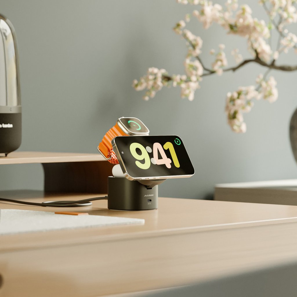 Alogic Trådløs oplader PowerPod 4-in-1 Qi2 Sort