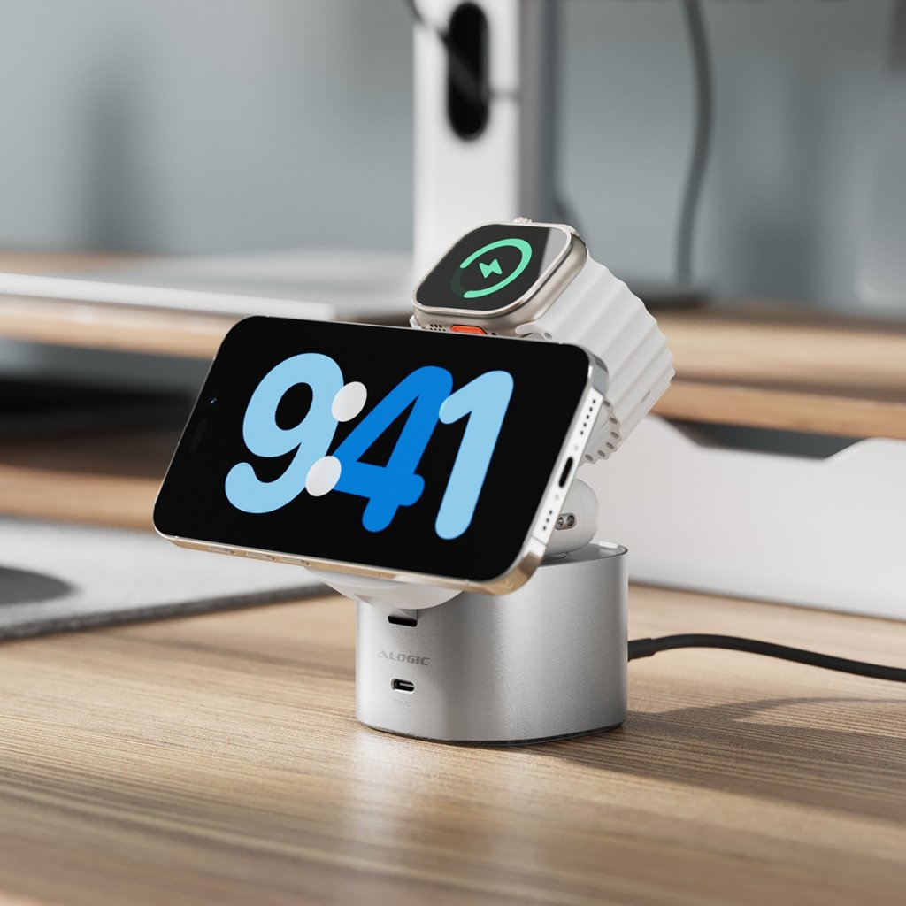 Alogic Trådløs oplader PowerPod 4-in-1 Qi2 Hvid