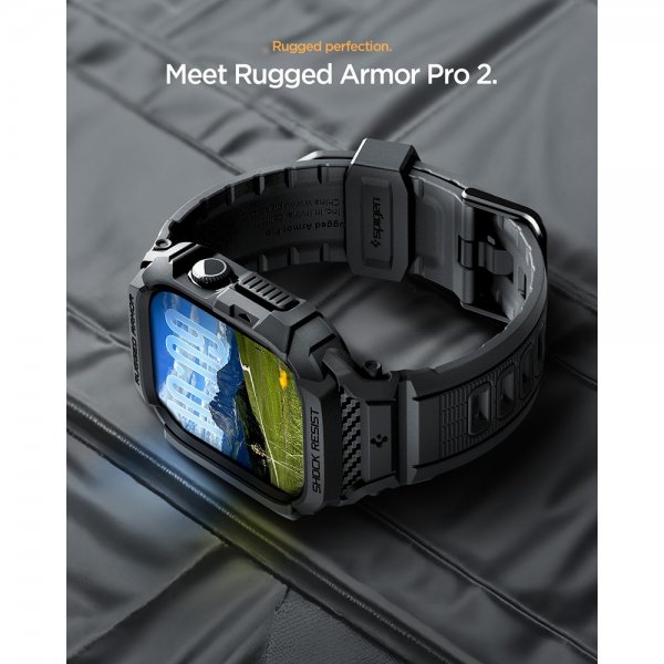 Spigen Apple Watch 42mm (Serie 10/11) Rem Rugged Armor Pro 2 Mat Sort