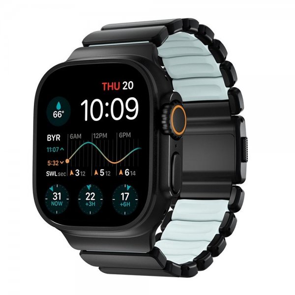 Nomad Apple Watch 44/45/46mm/Ultra 49mm Armbånd Stratos Band Sort Icy Blue Glow