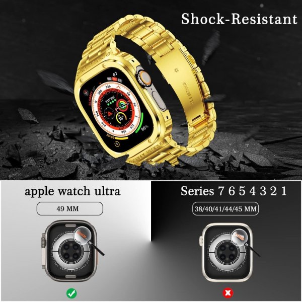 Apple Watch 44mm Armbånd med Cover Rustfrit Stål Guld