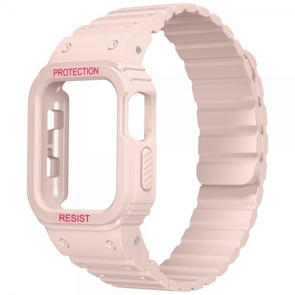 Apple Watch 44/45mm Armbånd med Cover Silikone Magnetlukning Lyserød