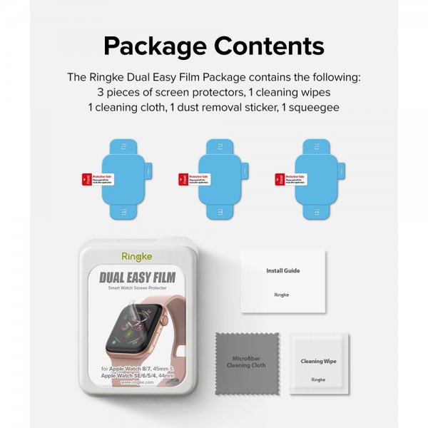 Ringke Apple Watch 44/45mm Skærmbeskyttelse Dual Easy Film 3-pak