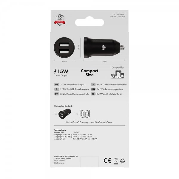 X2O Billader 2x12W USB-A Sort