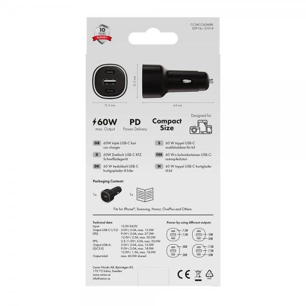 X2O Billader 60W Triple USB-C/USB-A GaN Sort