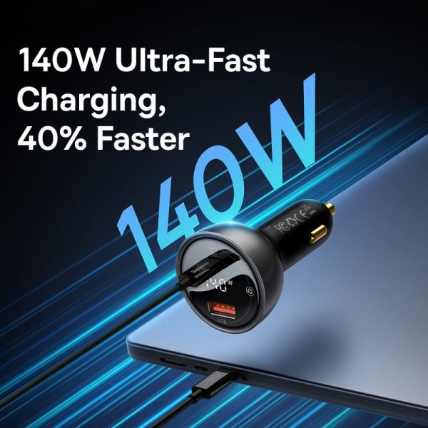 Baseus Biloplader Digital Display PD3.1 Dual Cast Biloplader 140W