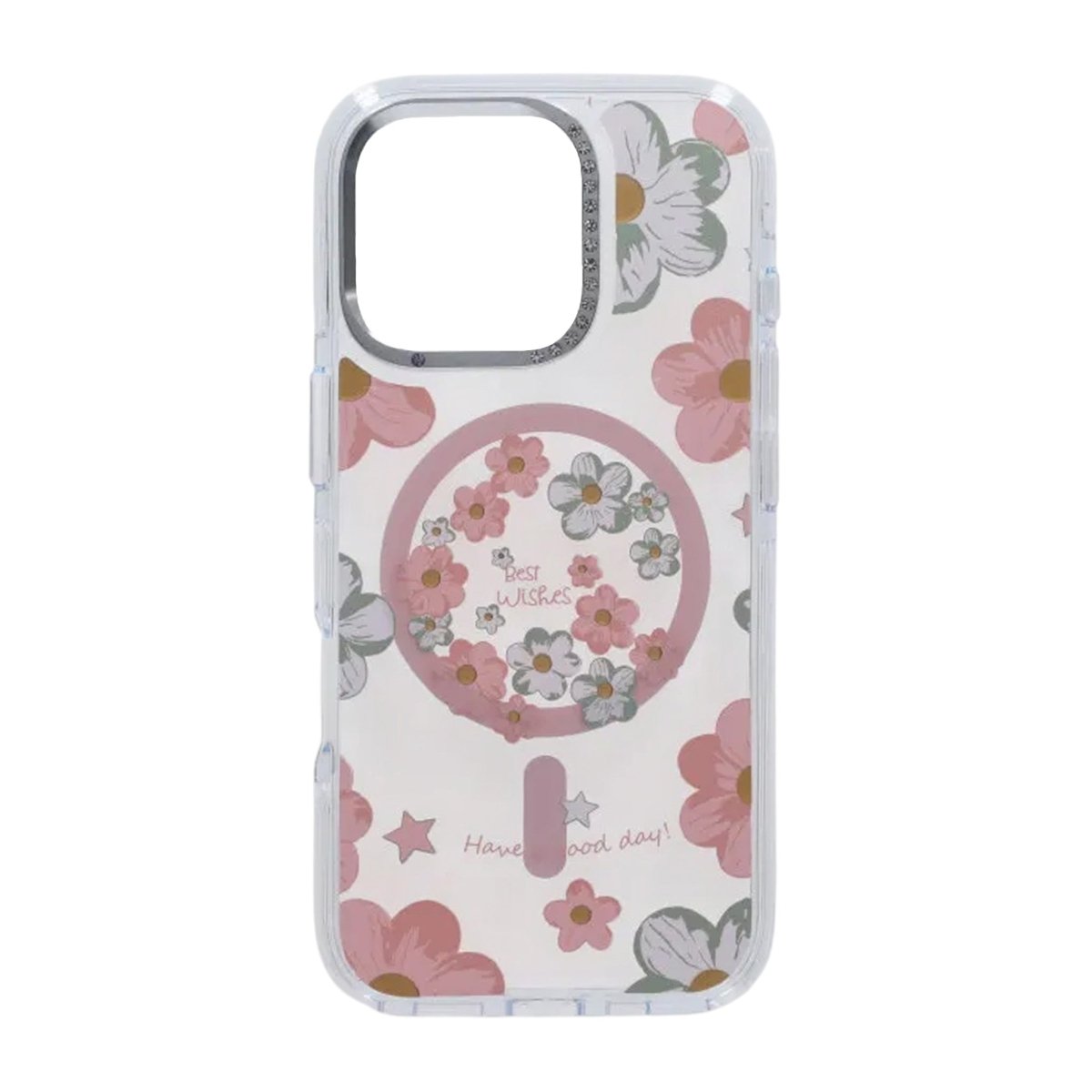 iPhone 16 Pro Max Cover med blomstermønster MagSafe Lyserød