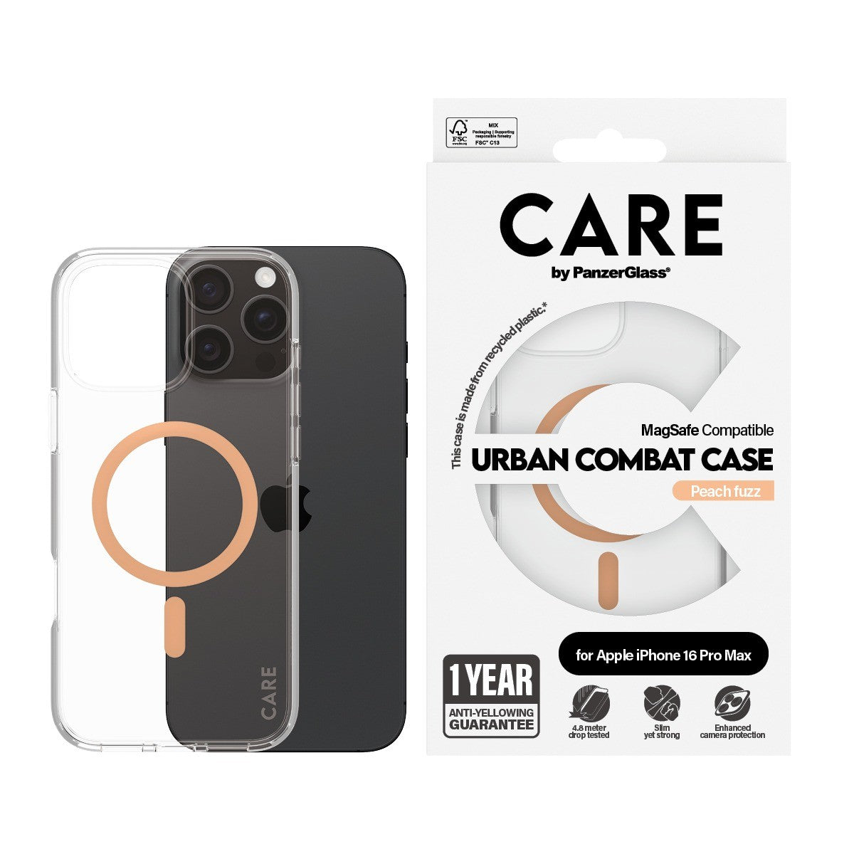 CARE by PanzerGlass iPhone 16 Pro Max Cover Urban Combat MagSafe Peachy