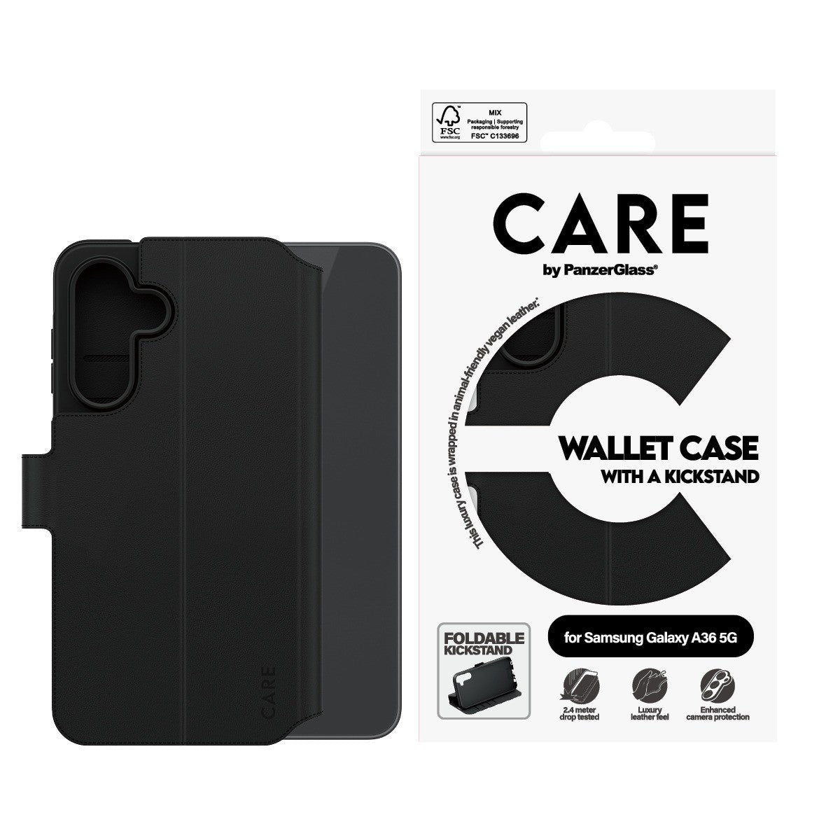 CARE by PanzerGlass Samsung Galaxy A36 Etui Wallet Kickstand Sort