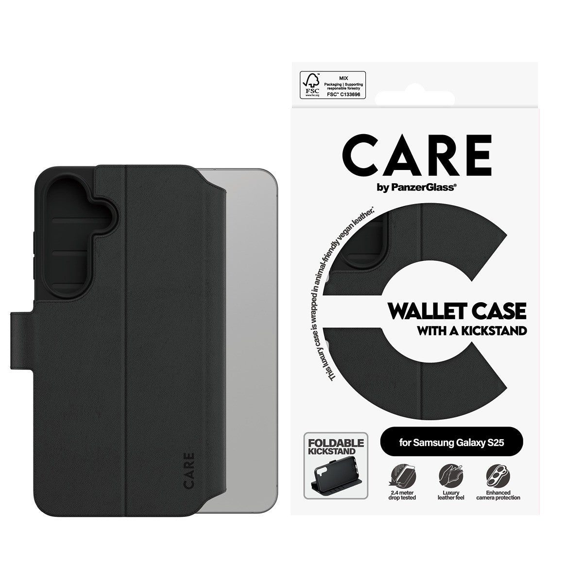 CARE by PanzerGlass Samsung Galaxy S25 Etui Wallet Kickstand Sort