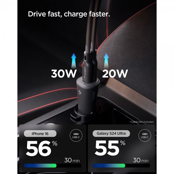 Spigen Essential Billader 50W 2xUSB-C Sort
