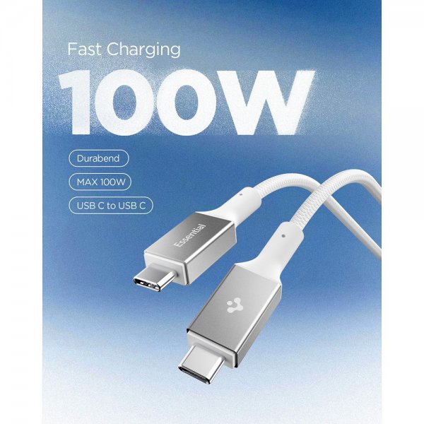 Spigen Essential Kabel USB-C til USB-C 100W 1m Hvid