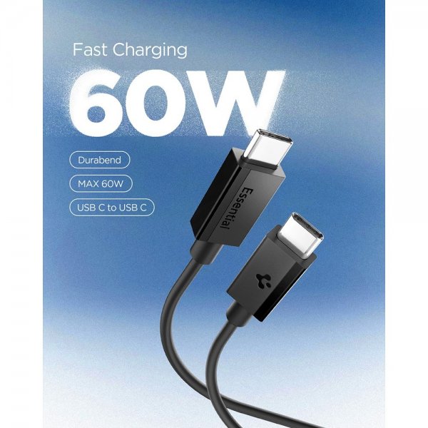 Spigen Essential Kabel USB-C til USB-C 60W 1m Sort