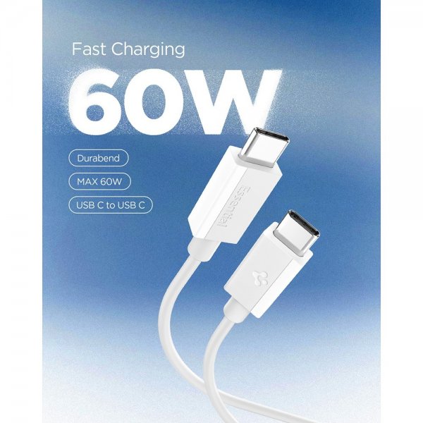 Spigen Essential Kabel USB-C til USB-C 60W 1m Hvid