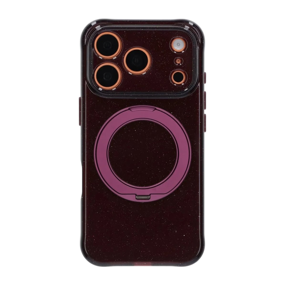 iPhone 17 Pro Max/iPhone 18 Pro Max Cover med glitter, stativ og MagSafe mørkerød