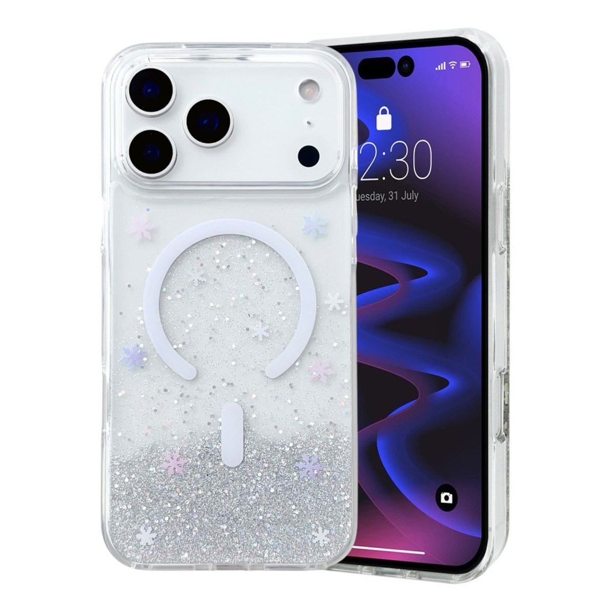iPhone 17 Pro Cover Glitter Stjerner MagSafe Sølv