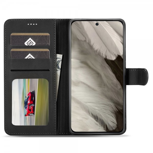 Lc.Imeeke Google Pixel 8 Etui med Kortlomme og Stativfunktion Sort