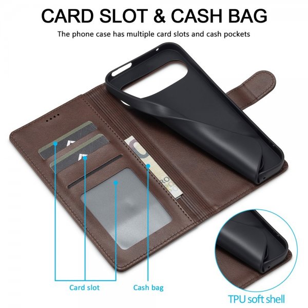 Lc.Imeeke Google Pixel 9/Pixel 9 Pro/Pixel 10/Pixel 10 Pro Cover med Kortlomme Mørkebrun
