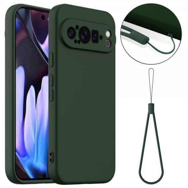 Google Pixel 9 Pro Cover med Strop Silikone MagSafe Mørkegrøn