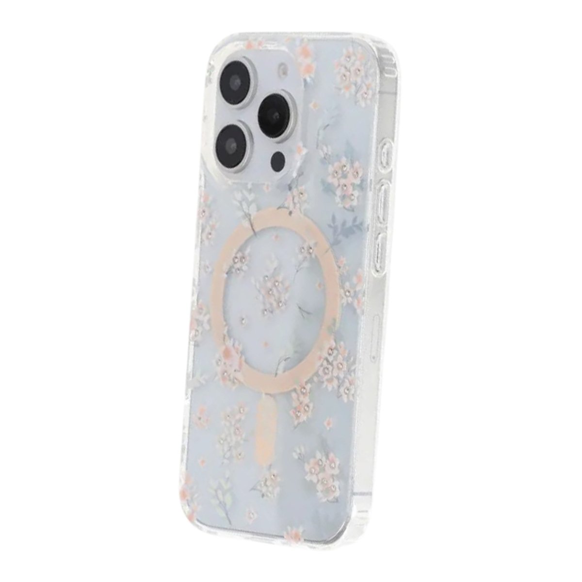 iPhone 16 Pro Max Cover med blomstret strass MagSafe Lyserød