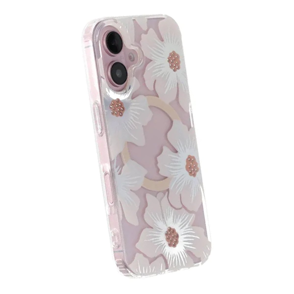 iPhone 17 Cover med blomstret strass MagSafe Blå Lilla