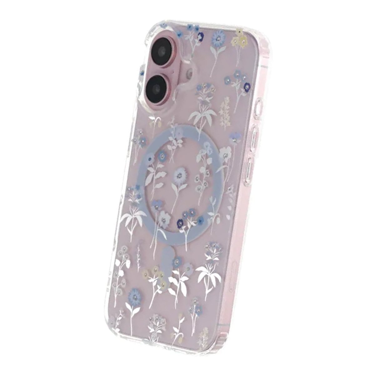 iPhone 17 Cover med blomstret strass MagSafe Blå