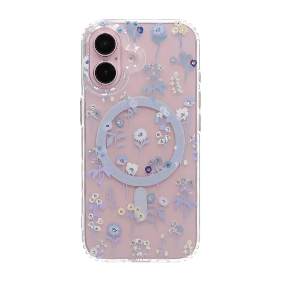 iPhone 17 Cover med blomstret strass MagSafe Blå