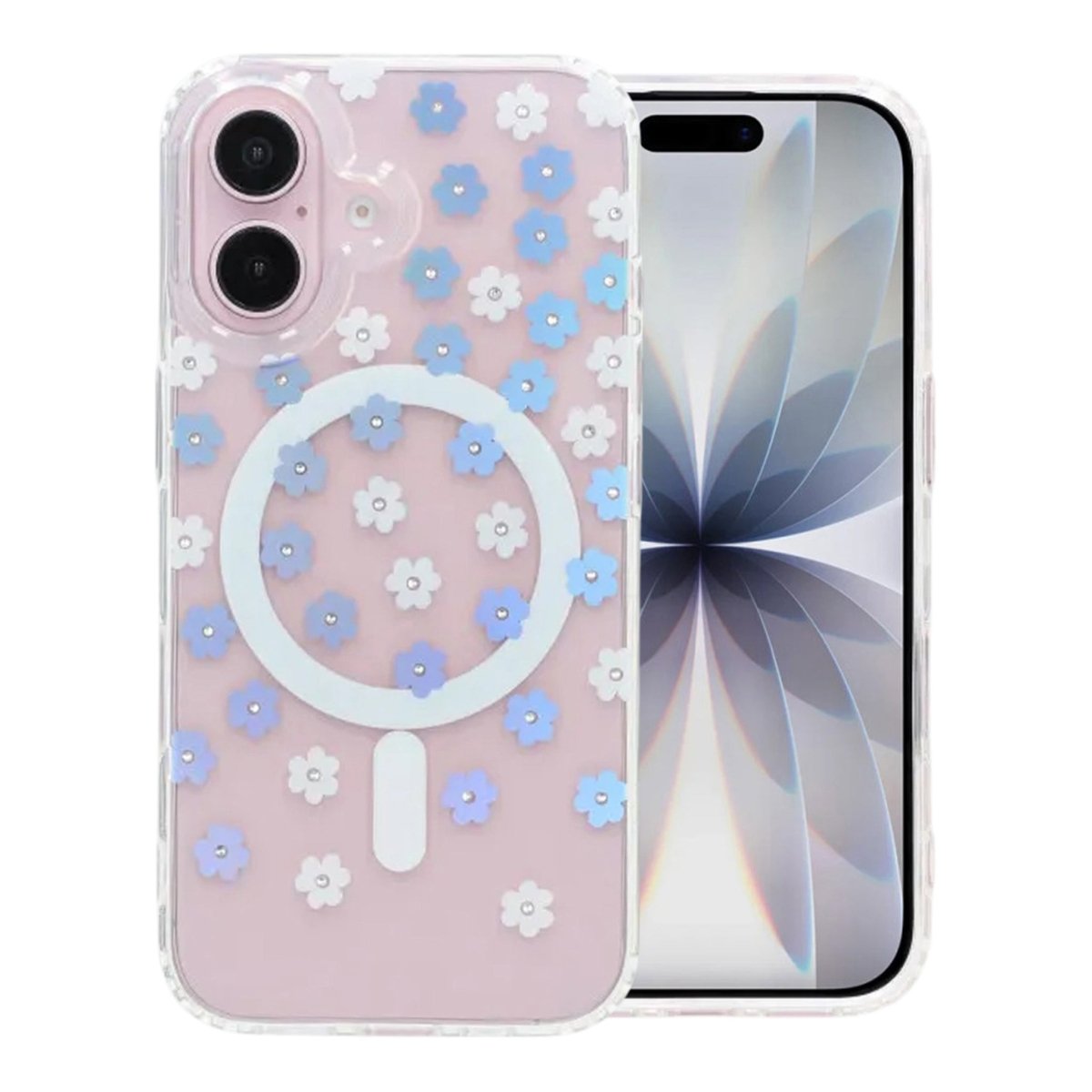 iPhone 17 Cover med blomstret strass MagSafe Lilla
