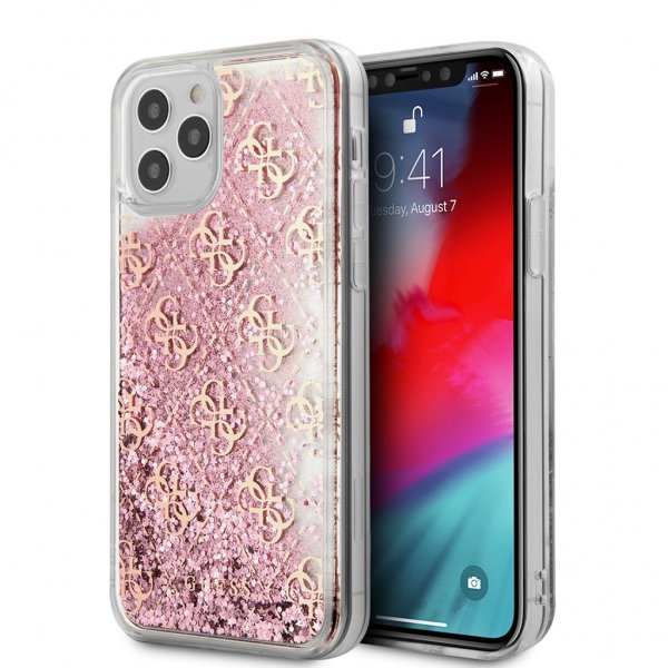 Guess iPhone 12/iPhone 12 Pro Cover Liquid Glitter Rosa