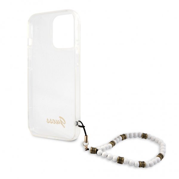 Guess iPhone 13 Pro Cover Pearl Handle Script Logo Hvid