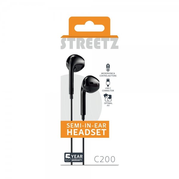 Streetz Høretelefoner C200 Semi-In-Ear Headset USB-C Sort
